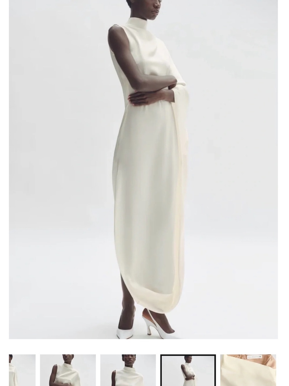 One-Shoulder Cream Maxi Dress - Minimal Draped Silhouette